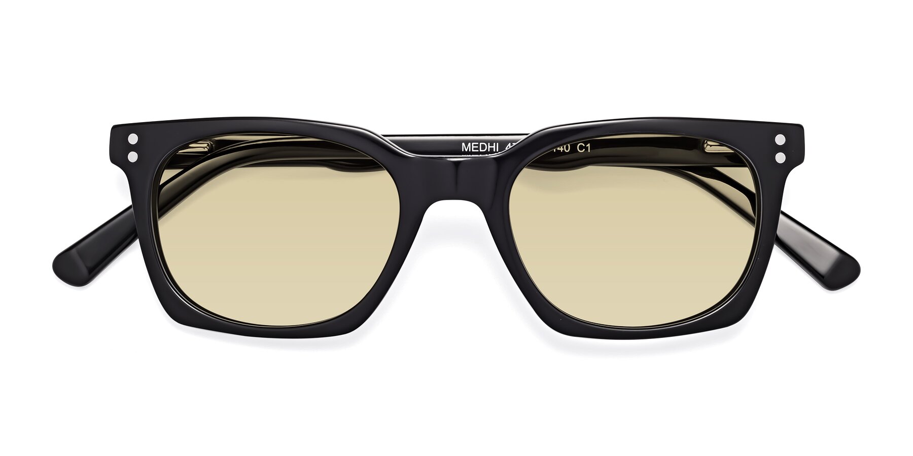 Folded Front of Medhi in Black with Light Champagne Tinted Lenses