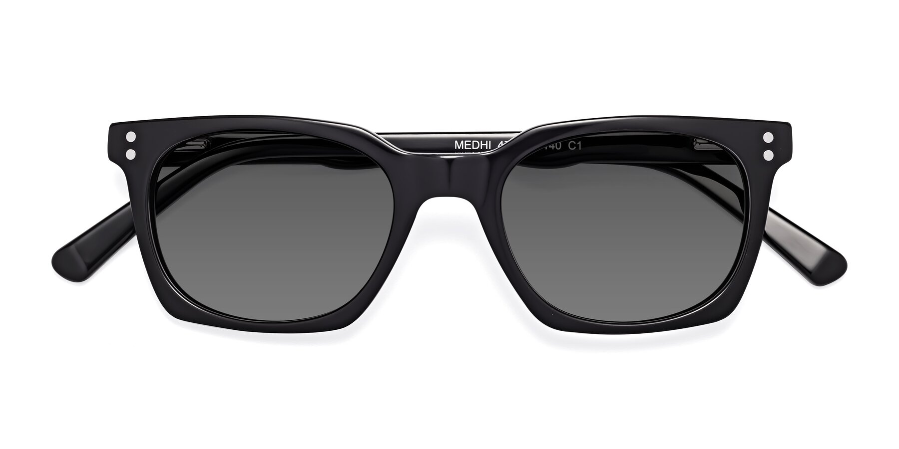 Folded Front of Medhi in Black with Medium Gray Tinted Lenses