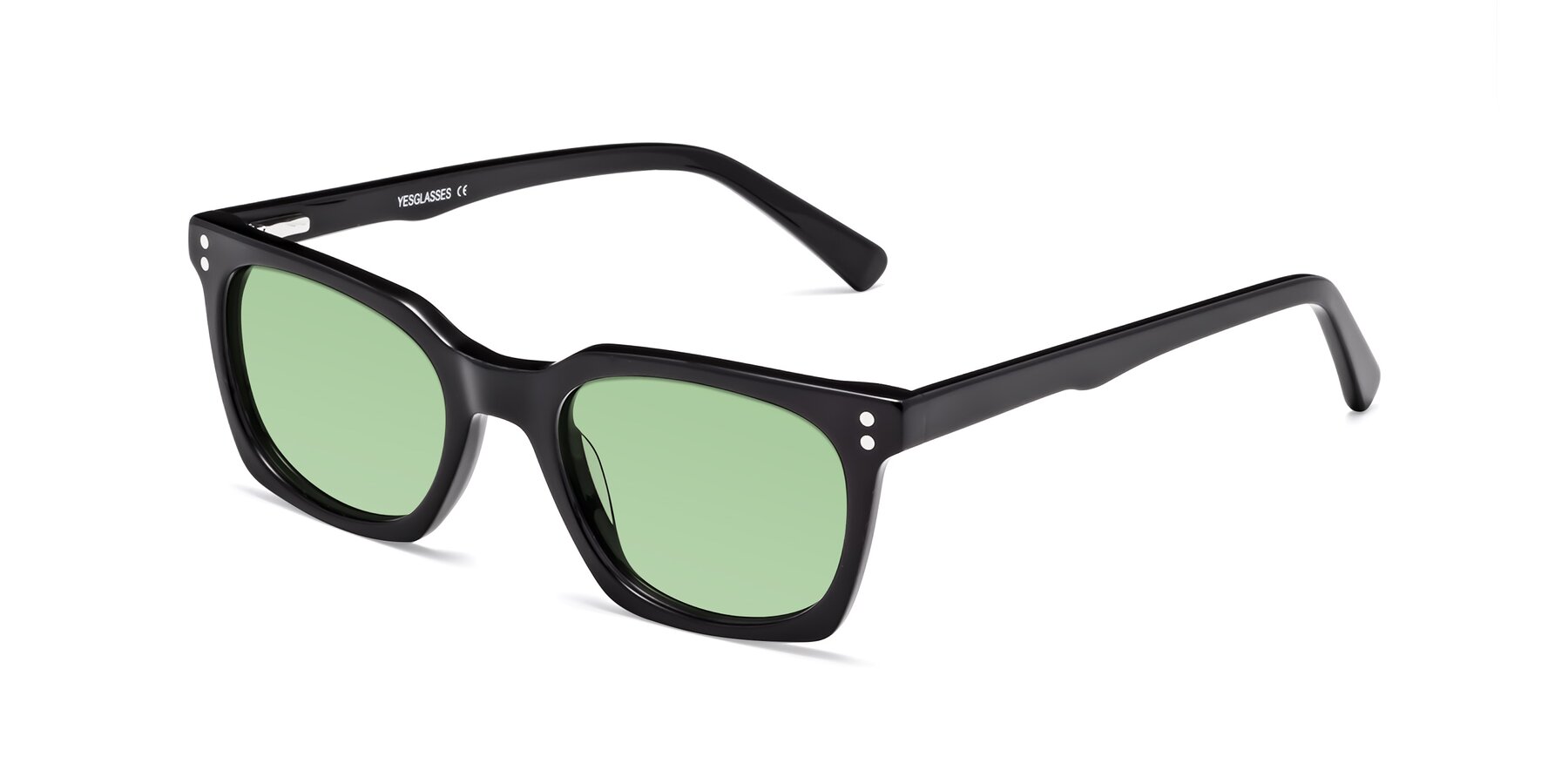 Angle of Medhi in Black with Medium Green Tinted Lenses