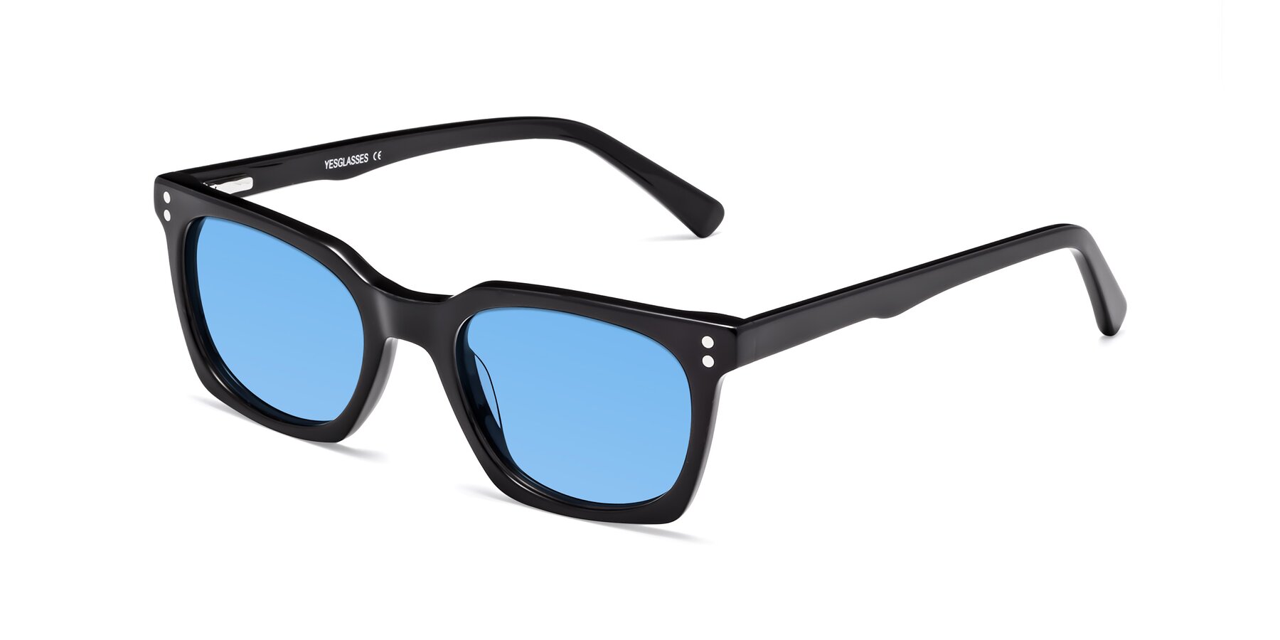 Angle of Medhi in Black with Medium Blue Tinted Lenses