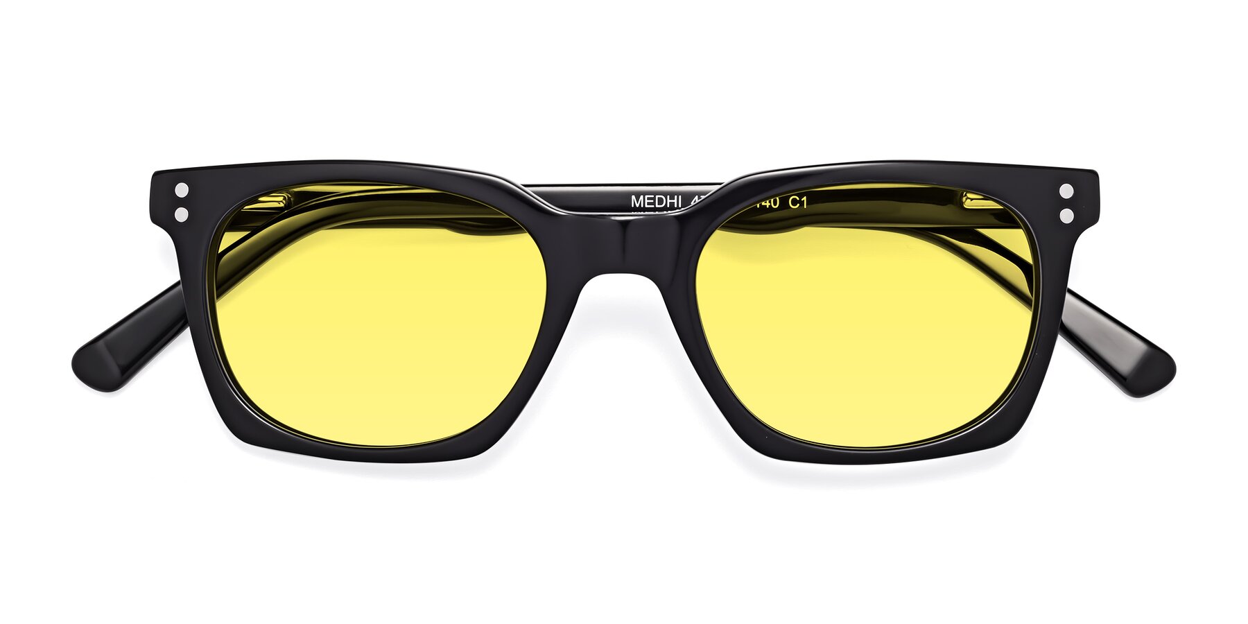 Folded Front of Medhi in Black with Medium Yellow Tinted Lenses