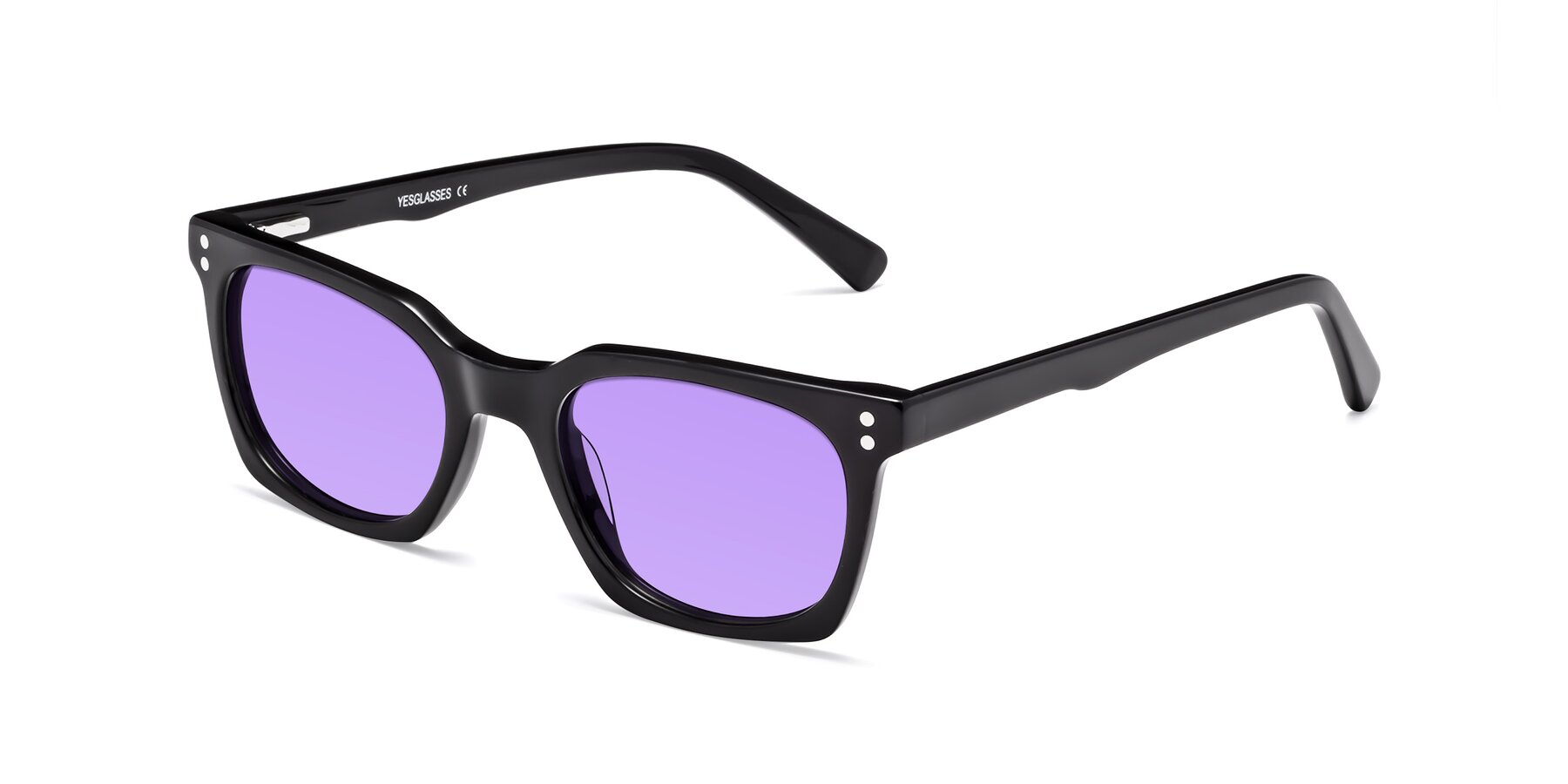Angle of Medhi in Black with Medium Purple Tinted Lenses
