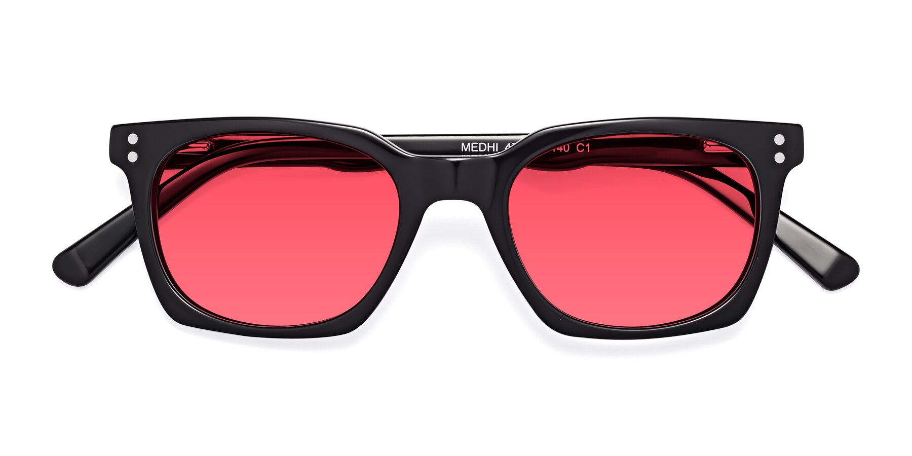 Folded Front of Medhi in Black with Red Tinted Lenses