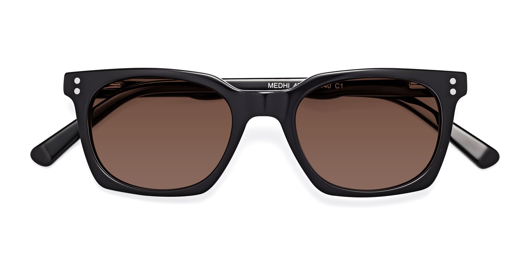Folded Front of Medhi in Black with Brown Tinted Lenses