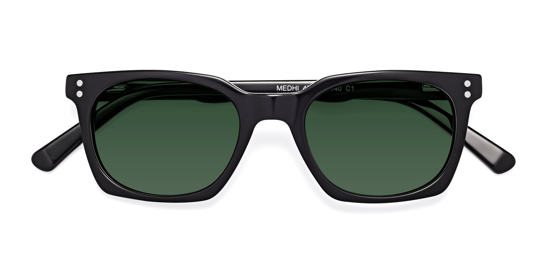 Folded Front of Medhi in Black with Green Tinted Lenses