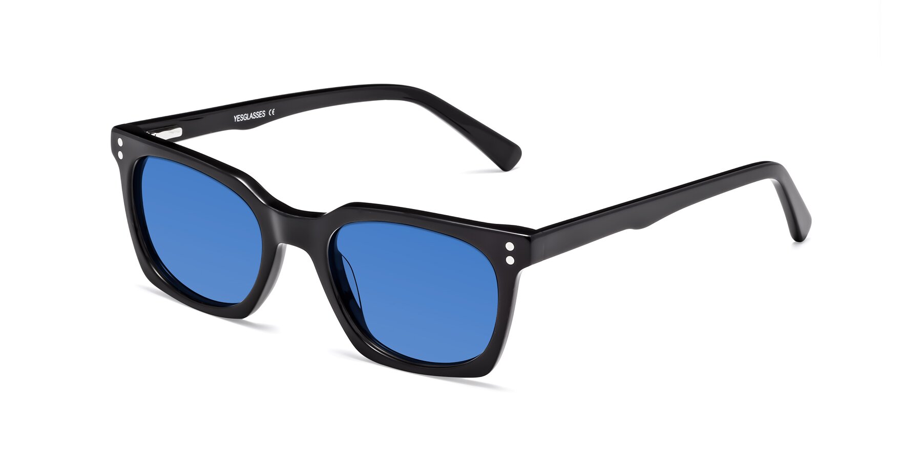 Angle of Medhi in Black with Blue Tinted Lenses