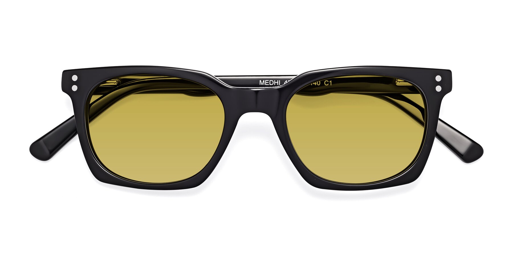 Folded Front of Medhi in Black with Champagne Tinted Lenses