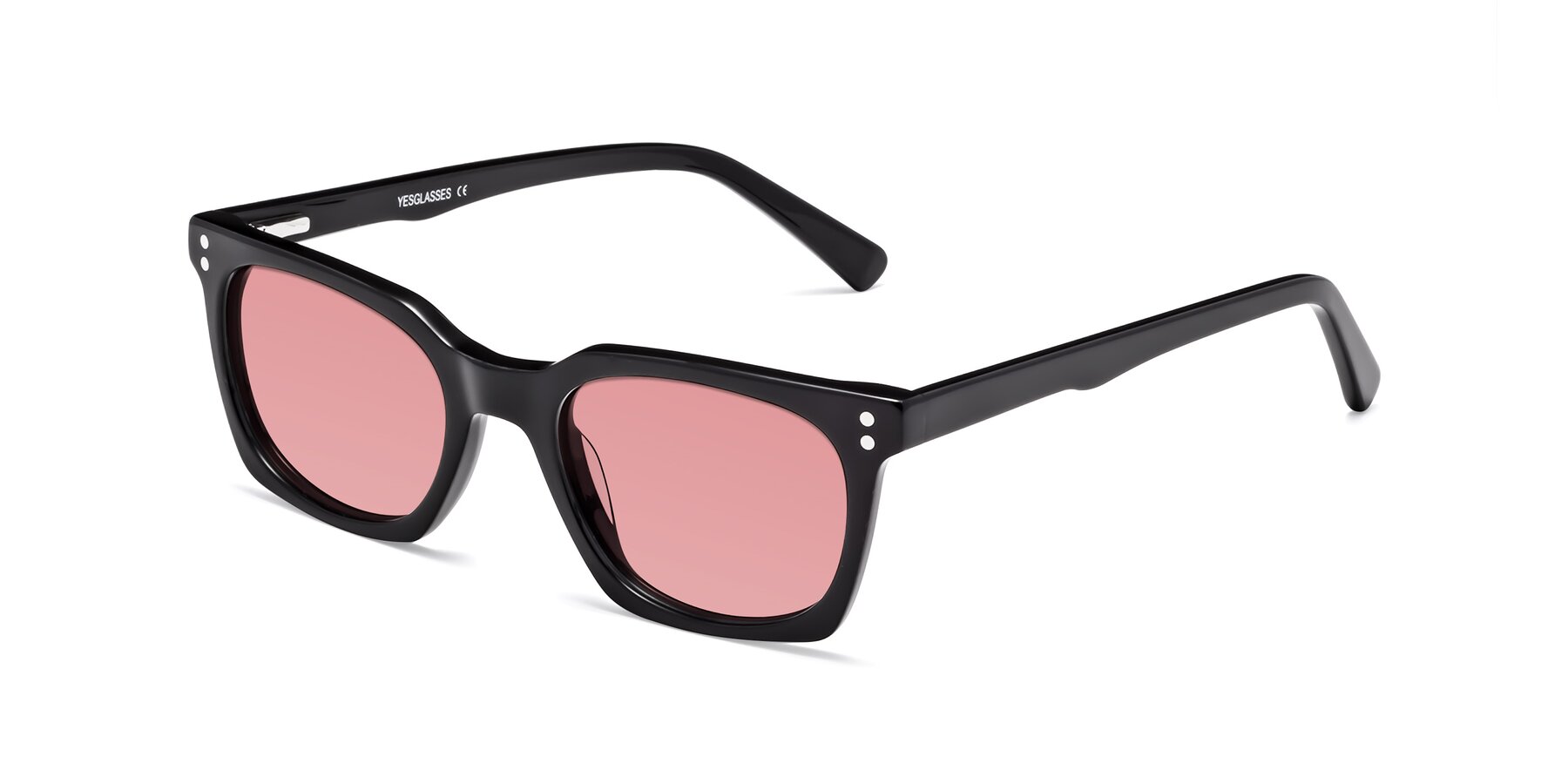 Angle of Medhi in Black with Medium Garnet Tinted Lenses