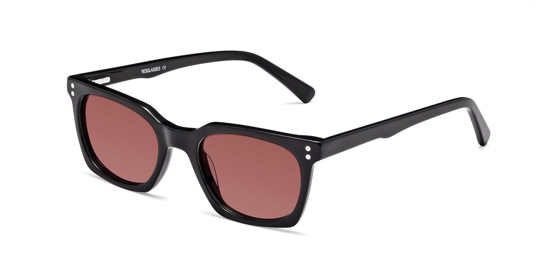 Angle of Medhi in Black with Garnet Tinted Lenses