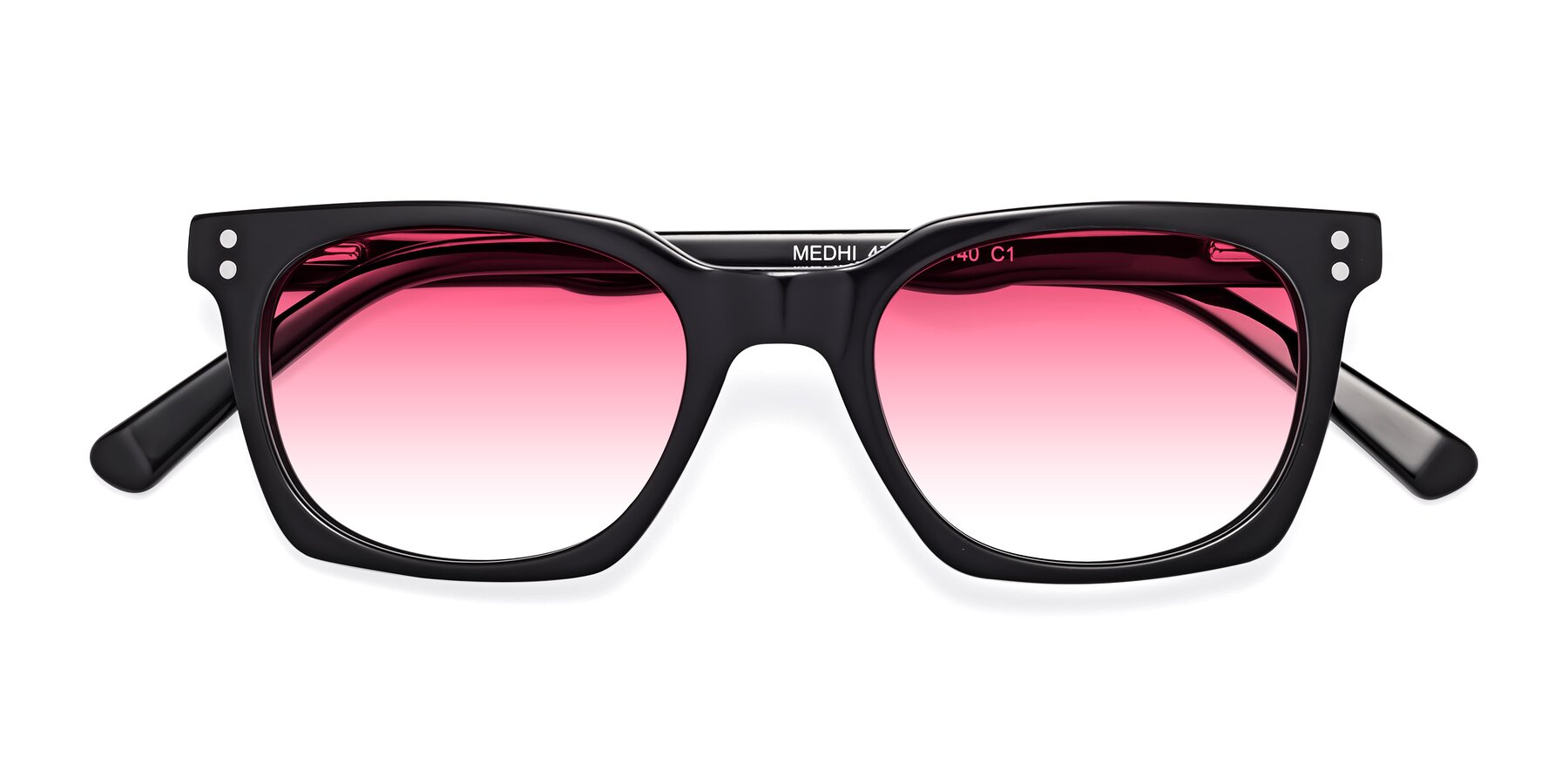 Folded Front of Medhi in Black with Pink Gradient Lenses