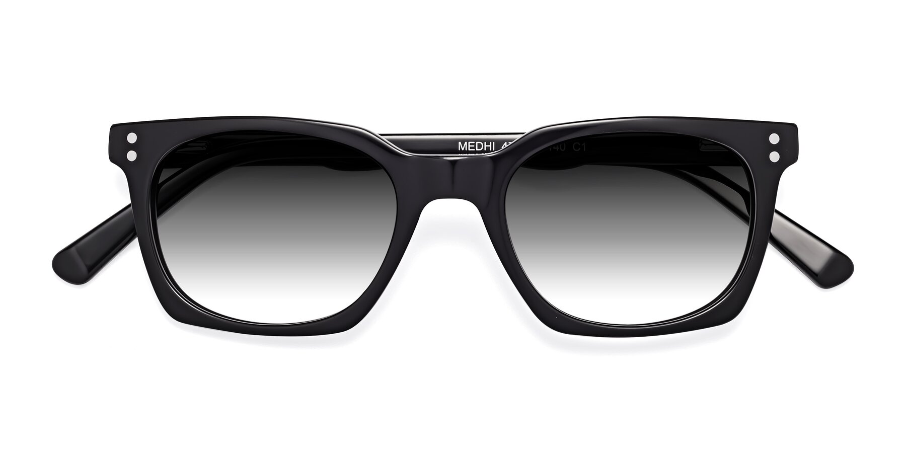 Folded Front of Medhi in Black with Gray Gradient Lenses