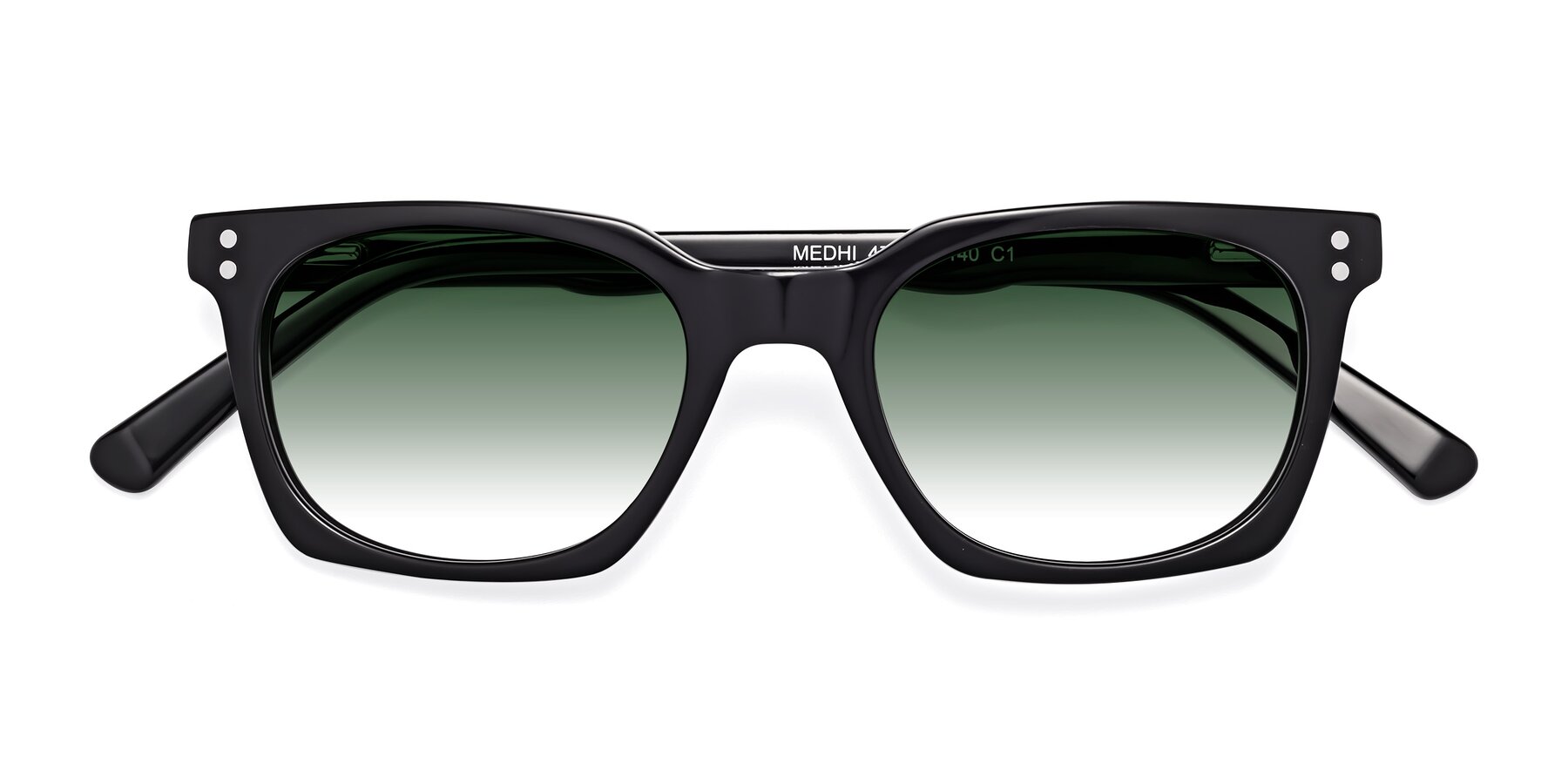 Folded Front of Medhi in Black with Green Gradient Lenses