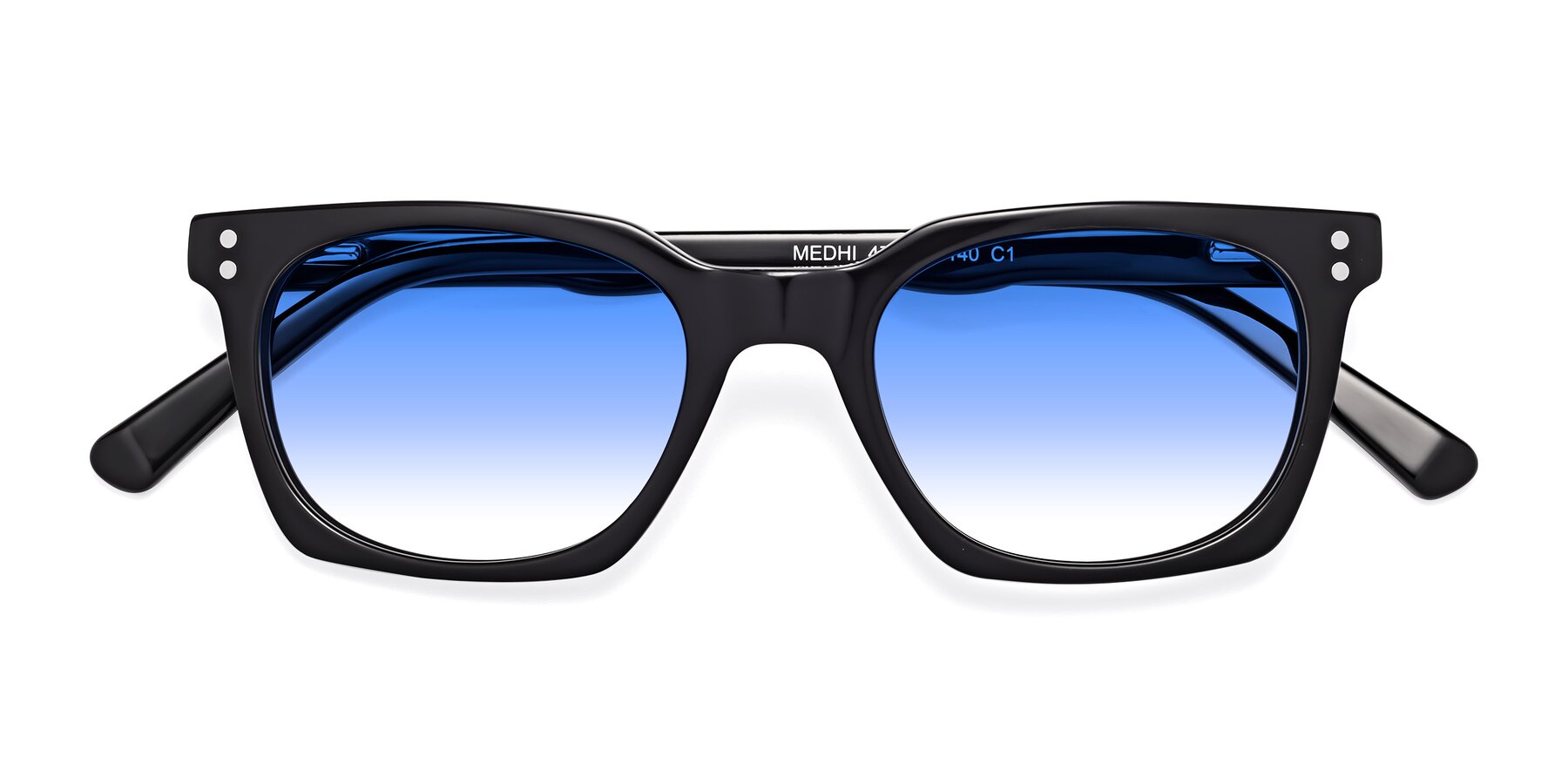 Folded Front of Medhi in Black with Blue Gradient Lenses