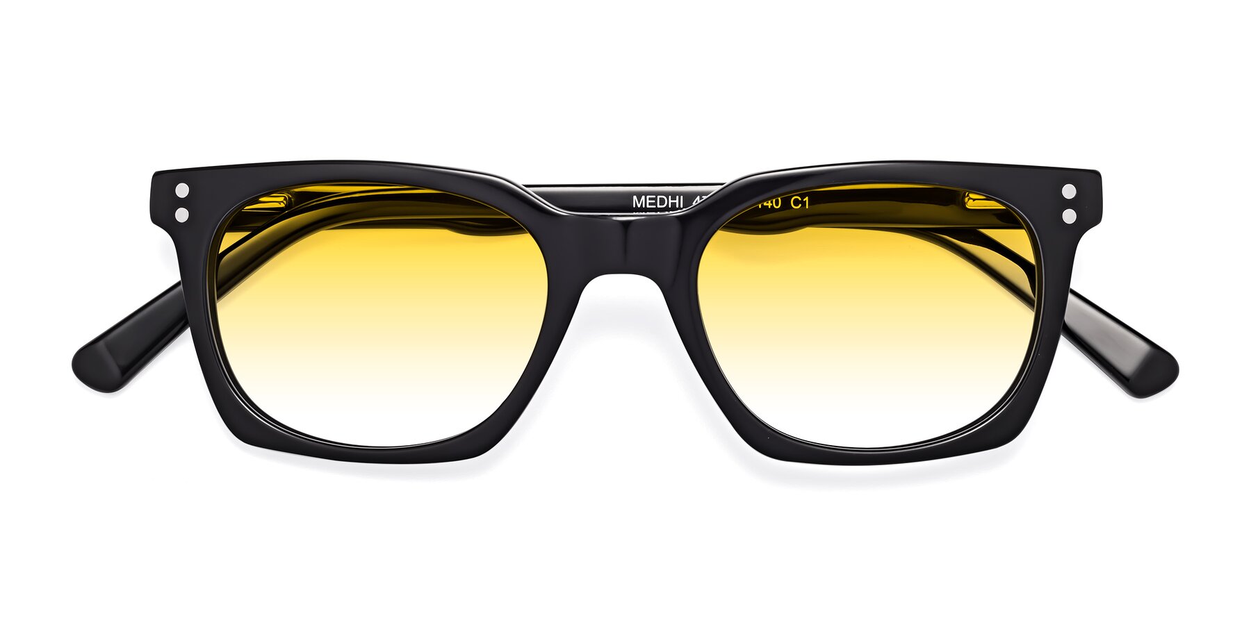 Folded Front of Medhi in Black with Yellow Gradient Lenses