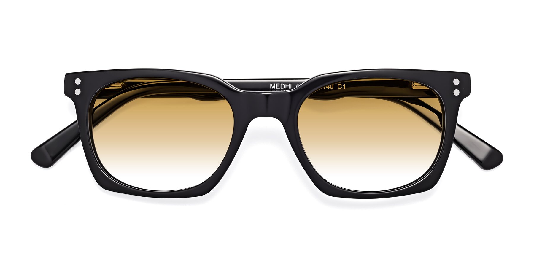 Folded Front of Medhi in Black with Champagne Gradient Lenses