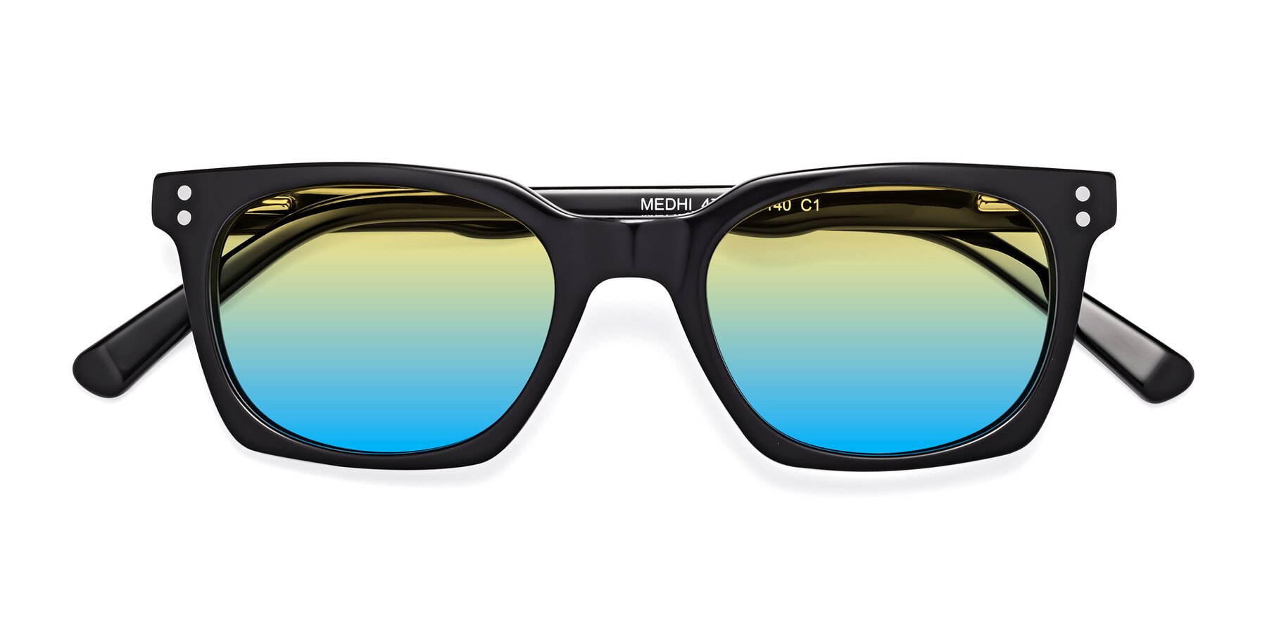 Folded Front of Medhi in Black with Yellow / Blue Gradient Lenses