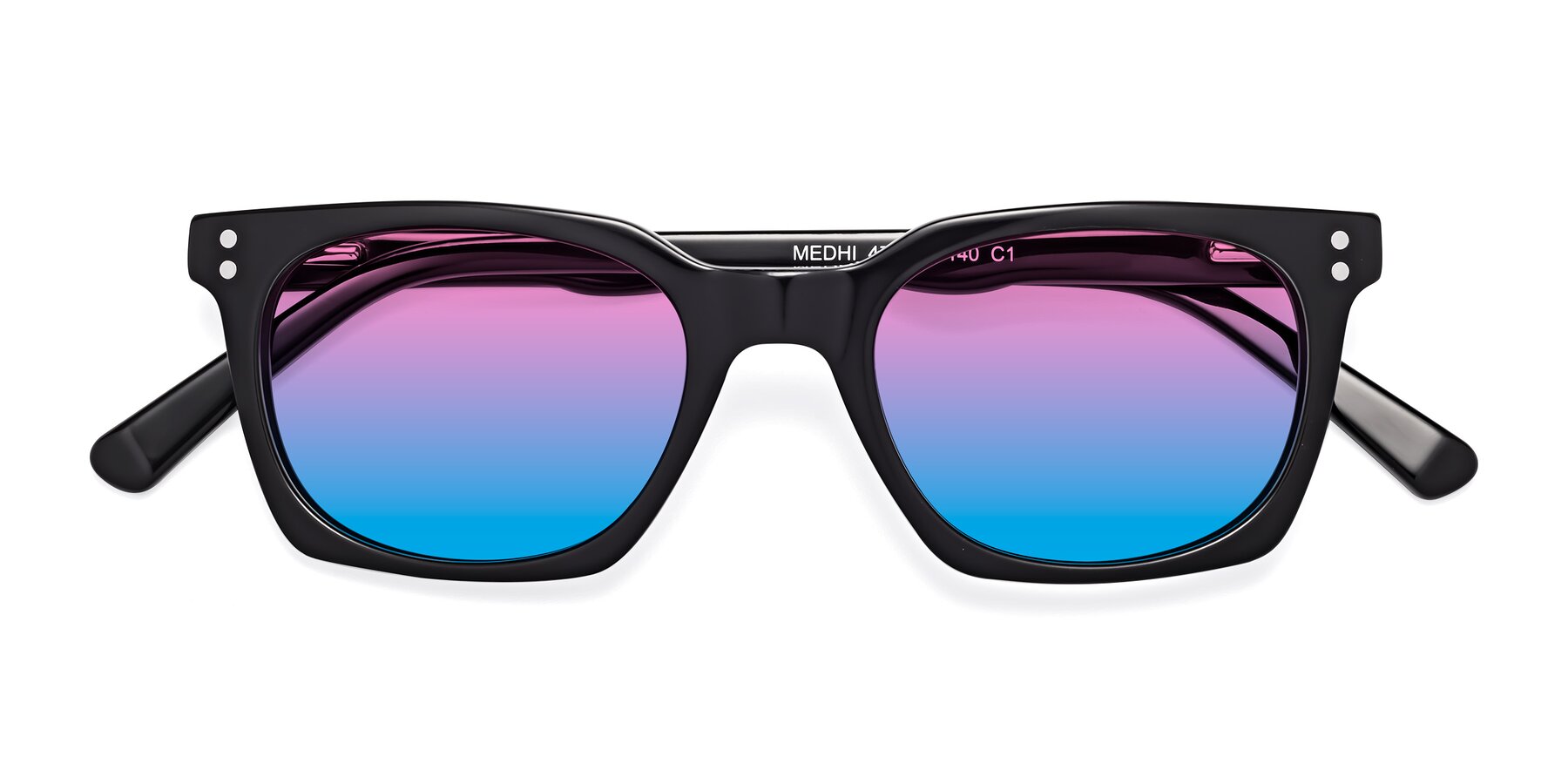 Folded Front of Medhi in Black with Pink / Blue Gradient Lenses