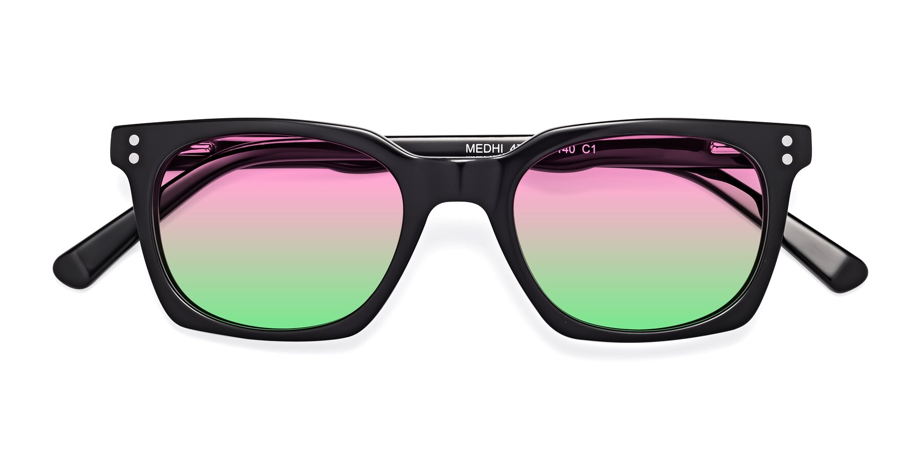 Folded Front of Medhi in Black with Pink / Green Gradient Lenses