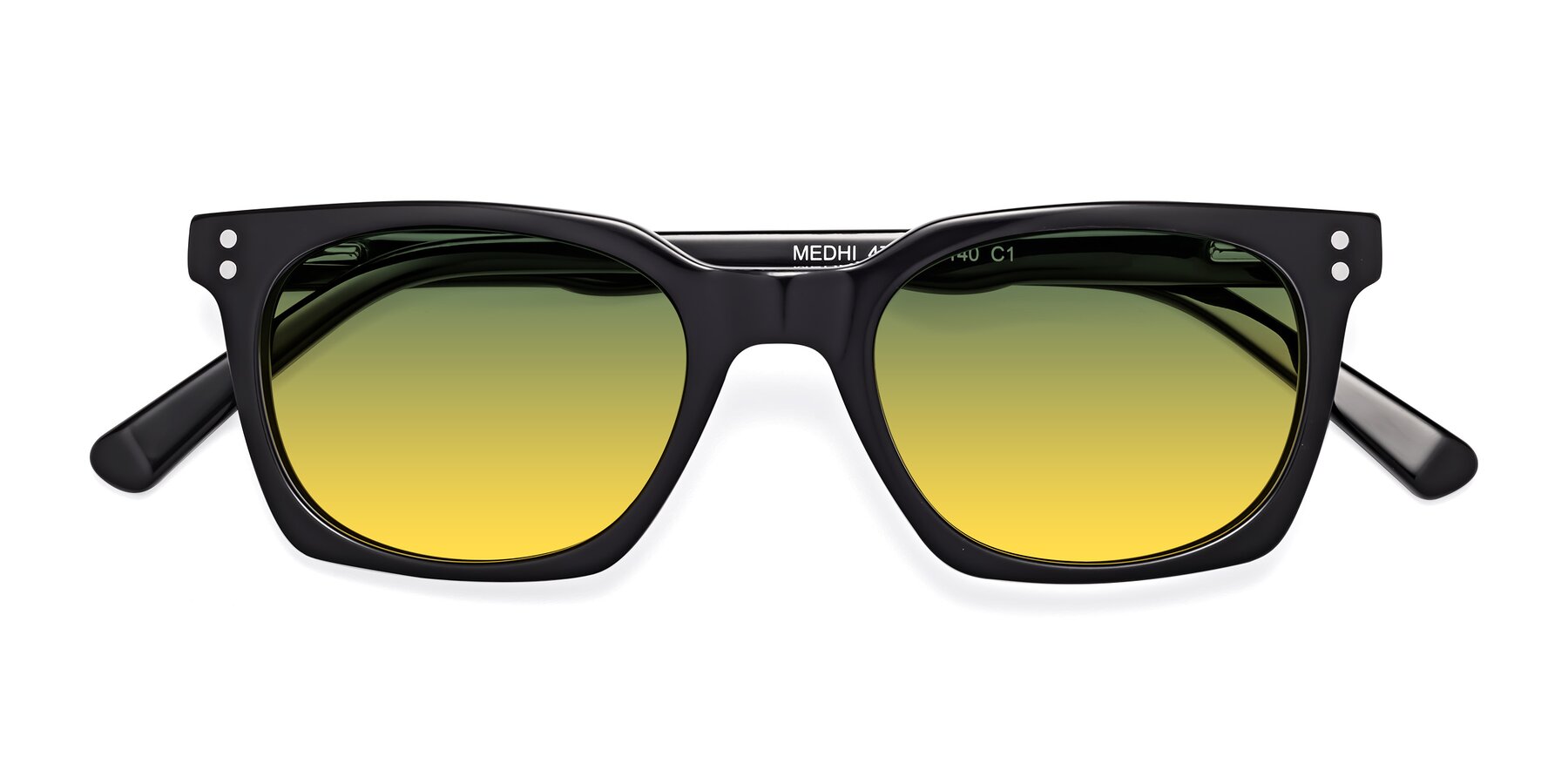 Folded Front of Medhi in Black with Green / Yellow Gradient Lenses