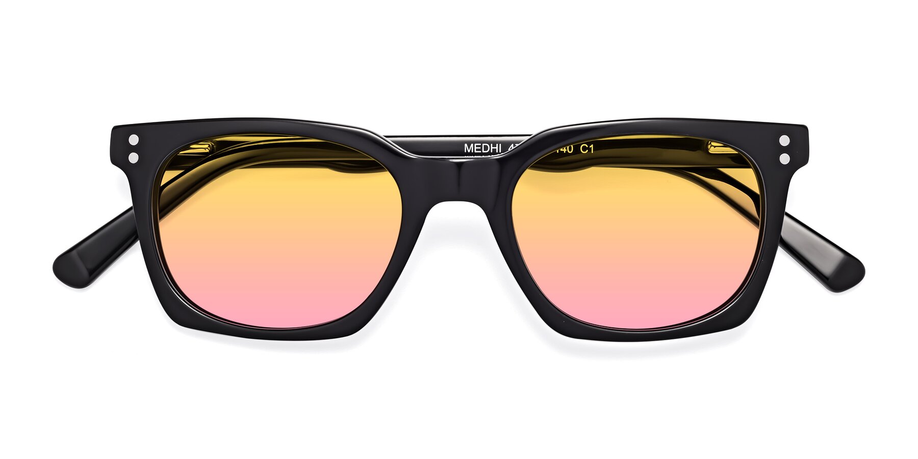 Folded Front of Medhi in Black with Yellow / Pink Gradient Lenses