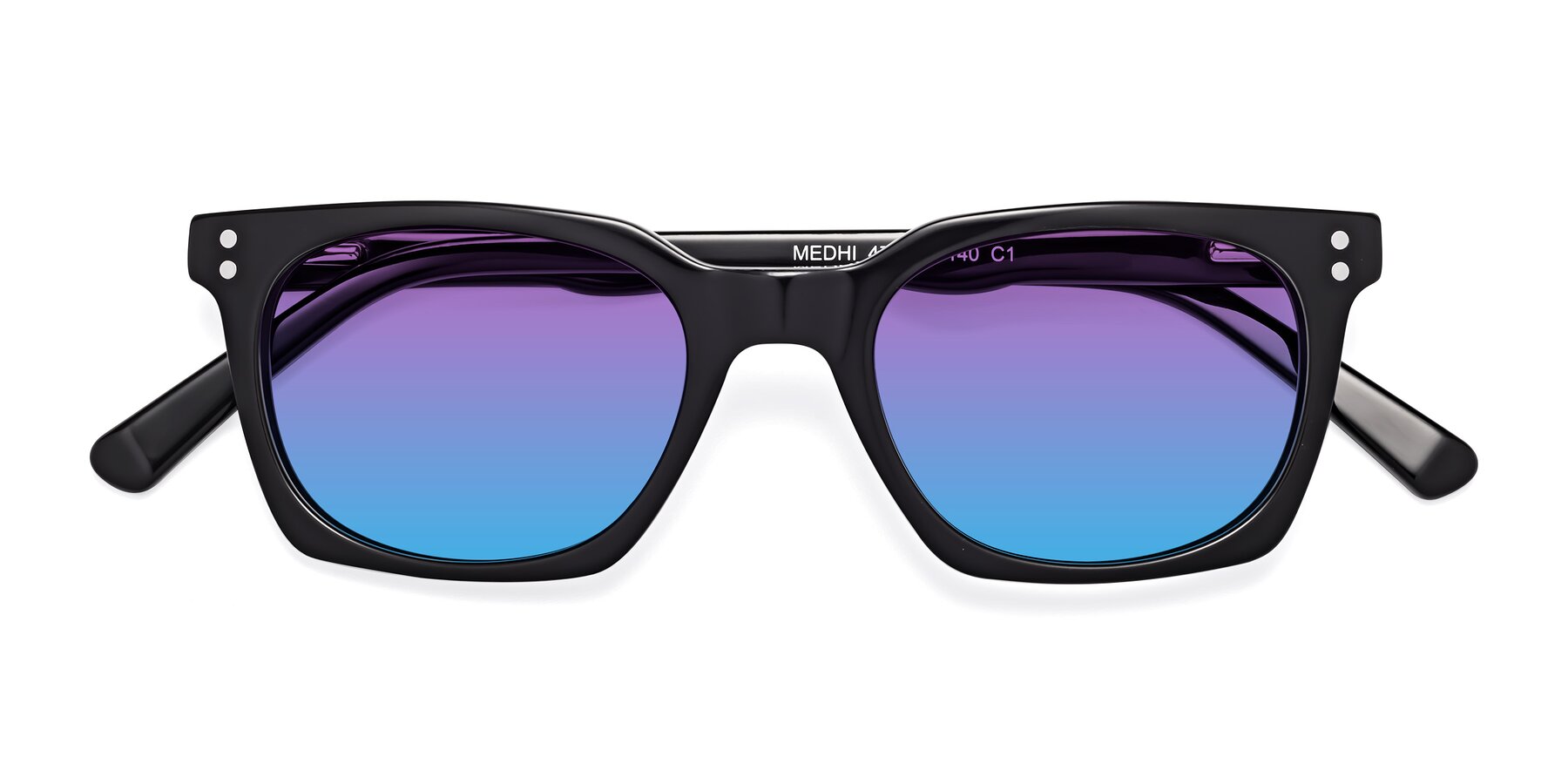 Folded Front of Medhi in Black with Purple / Blue Gradient Lenses