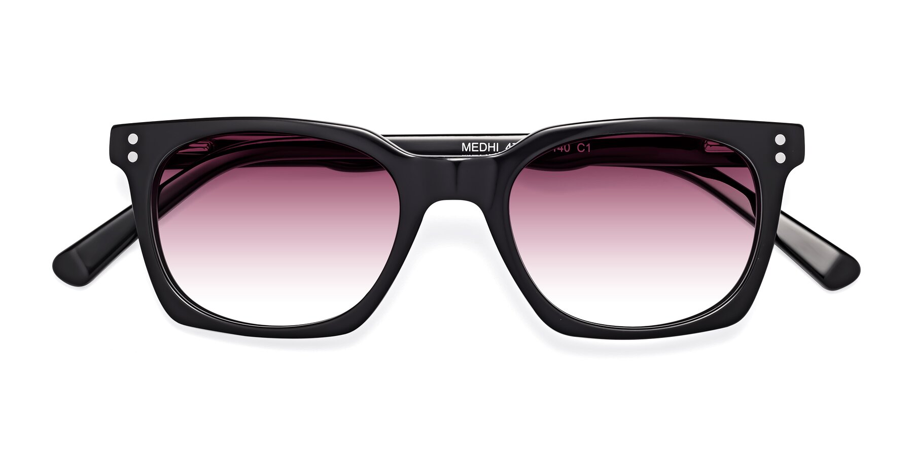 Folded Front of Medhi in Black with Wine Gradient Lenses