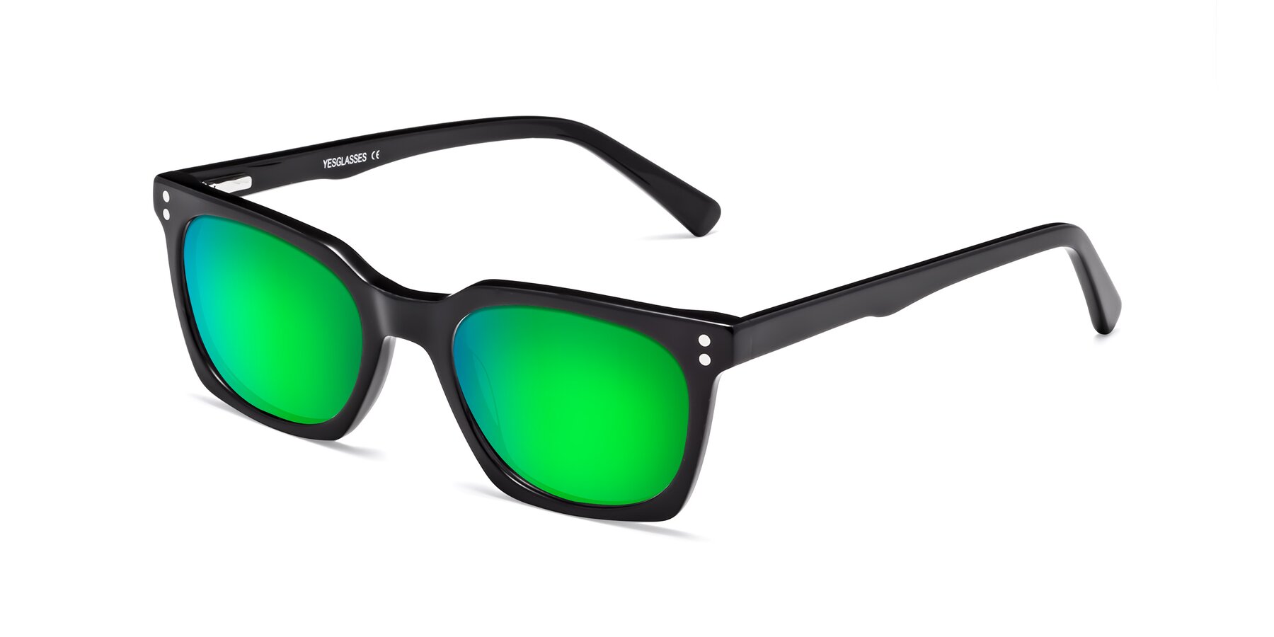 Angle of Medhi in Black with Green Mirrored Lenses