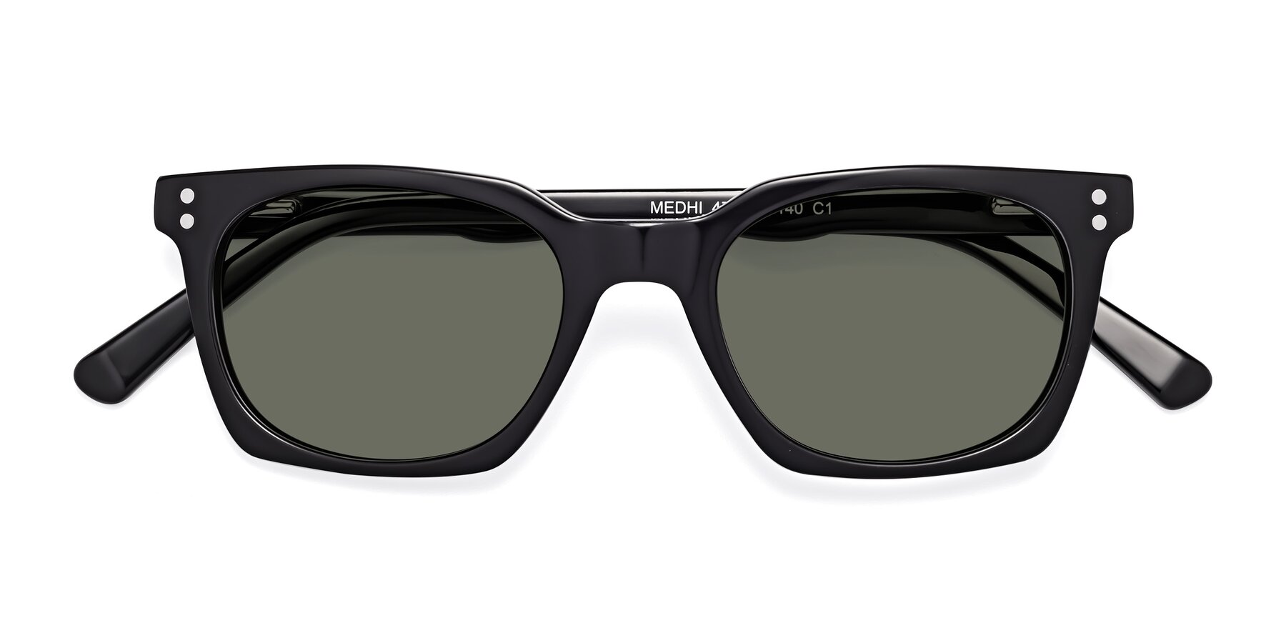 Folded Front of Medhi in Black with Gray Polarized Lenses