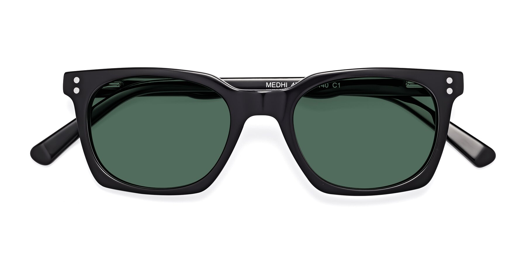 Folded Front of Medhi in Black with Green Polarized Lenses