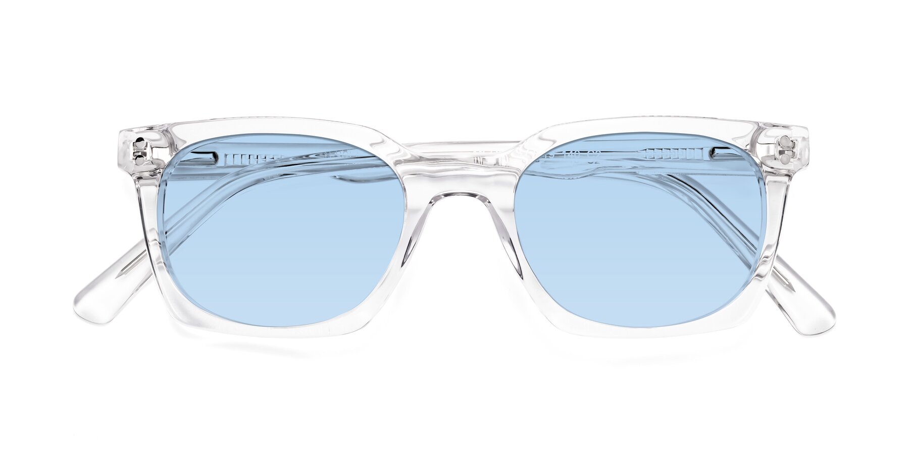 Clear Thick Geek-Chic Geometric Tinted Sunglasses with Medium Blue Sunwear Lenses