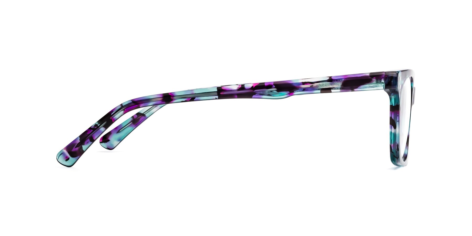Side of Medhi in Floral Blue with Clear Blue Light Blocking Lenses