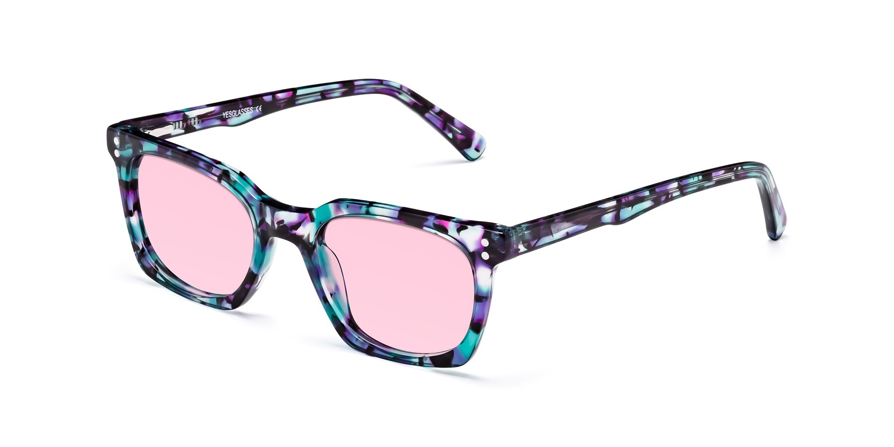 Angle of Medhi in Floral Blue with Light Pink Tinted Lenses
