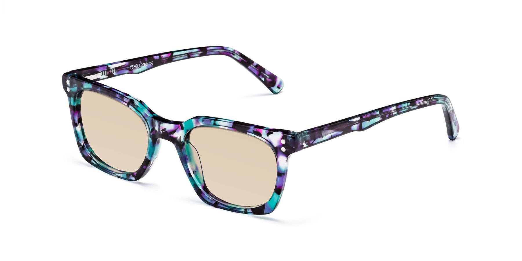 Angle of Medhi in Floral Blue with Light Brown Tinted Lenses