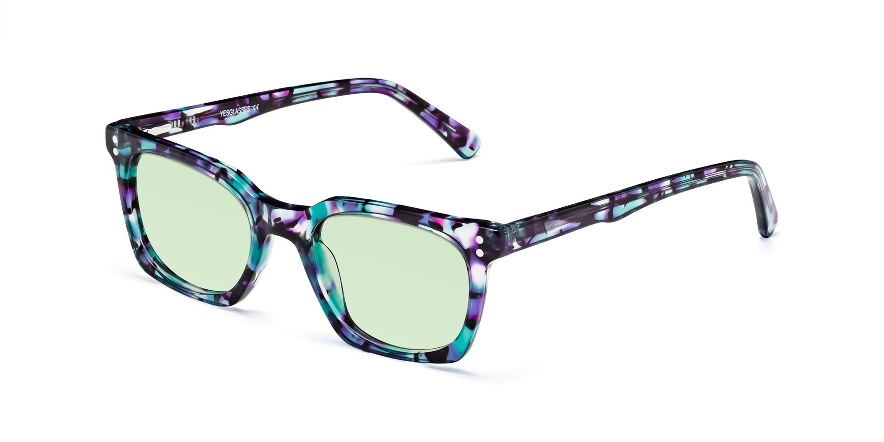 Angle of Medhi in Floral Blue with Light Green Tinted Lenses