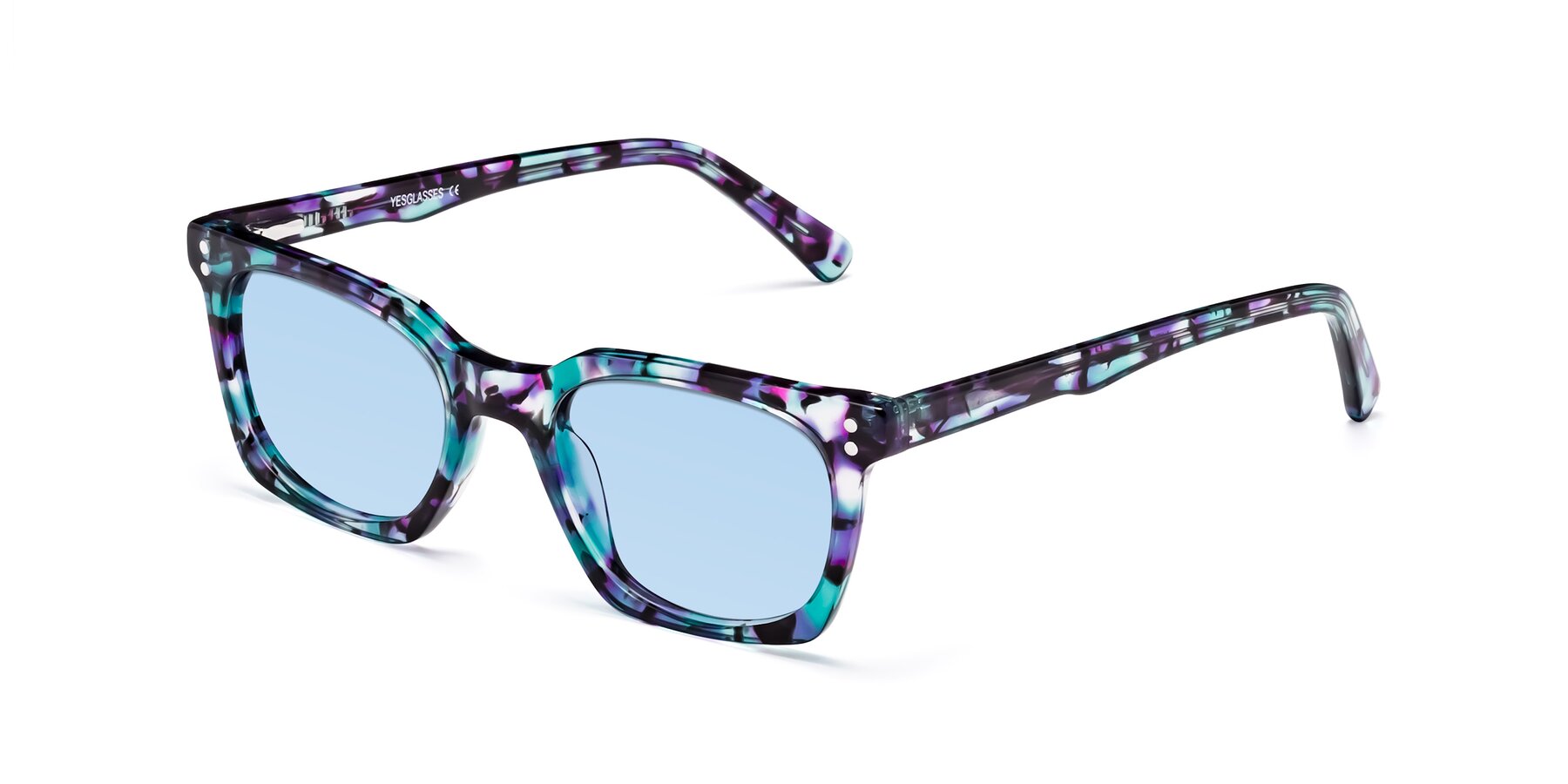 Angle of Medhi in Floral Blue with Light Blue Tinted Lenses