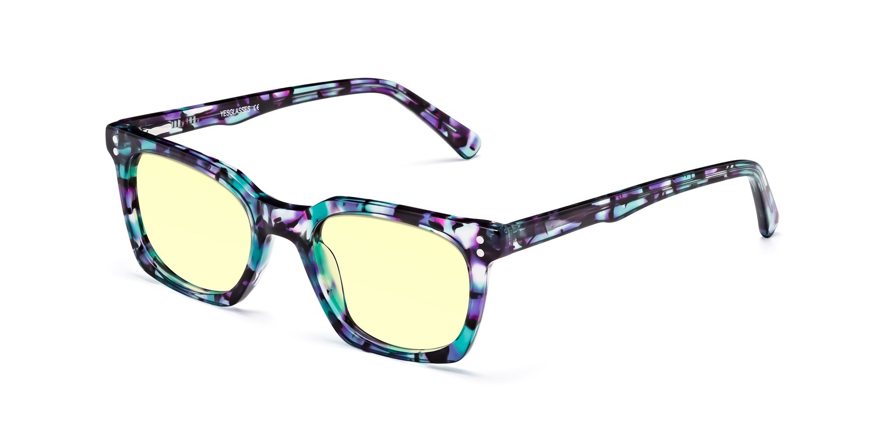 Angle of Medhi in Floral Blue with Light Yellow Tinted Lenses