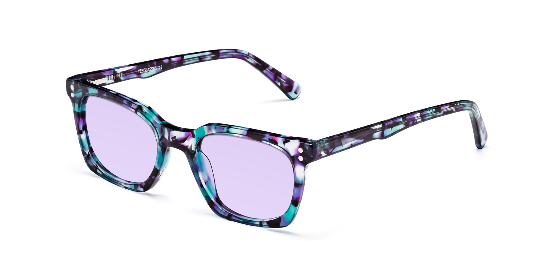 Angle of Medhi in Floral Blue with Light Purple Tinted Lenses
