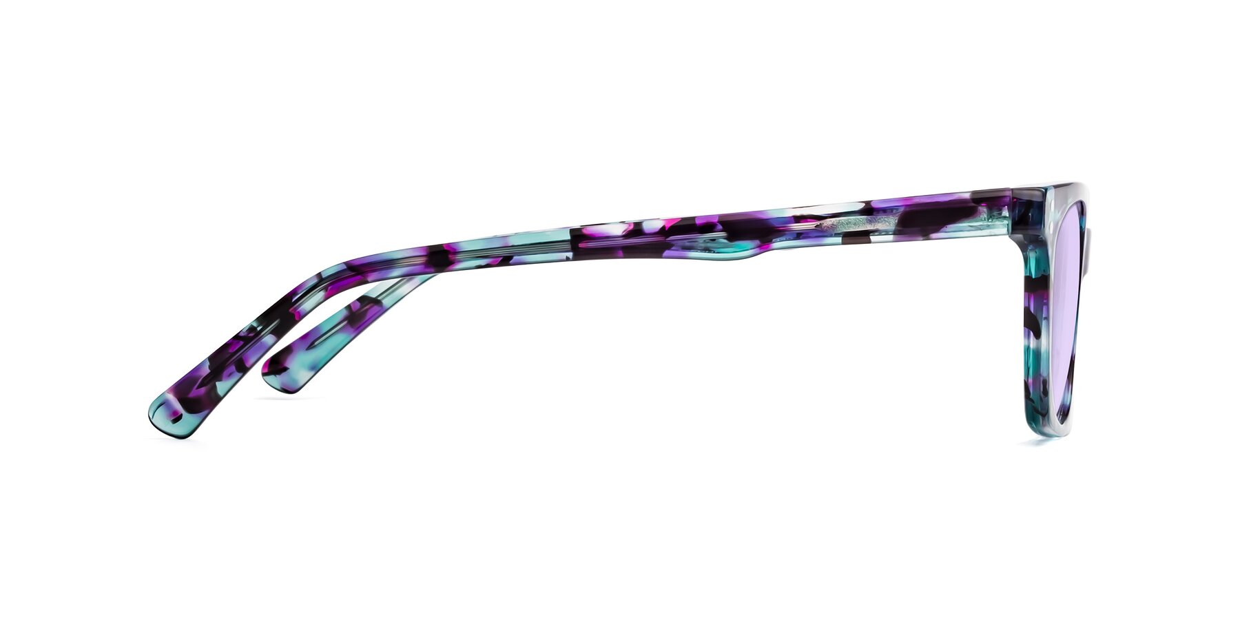 Side of Medhi in Floral Blue with Light Purple Tinted Lenses
