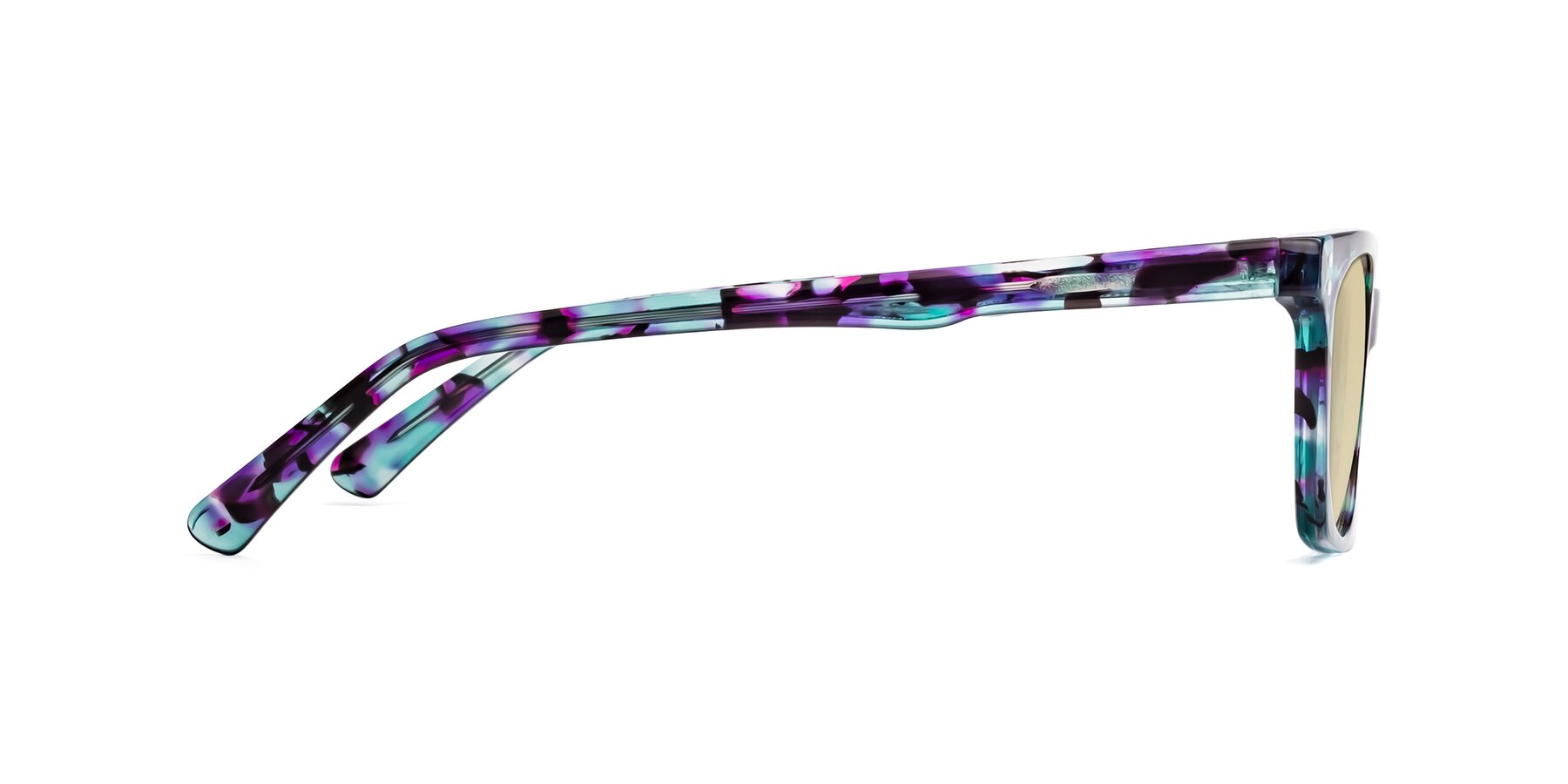 Side of Medhi in Floral Blue with Light Champagne Tinted Lenses
