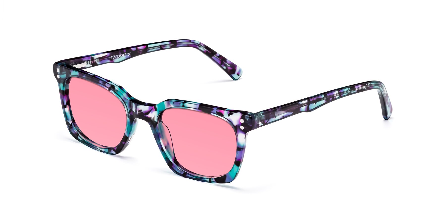 Angle of Medhi in Floral Blue with Pink Tinted Lenses