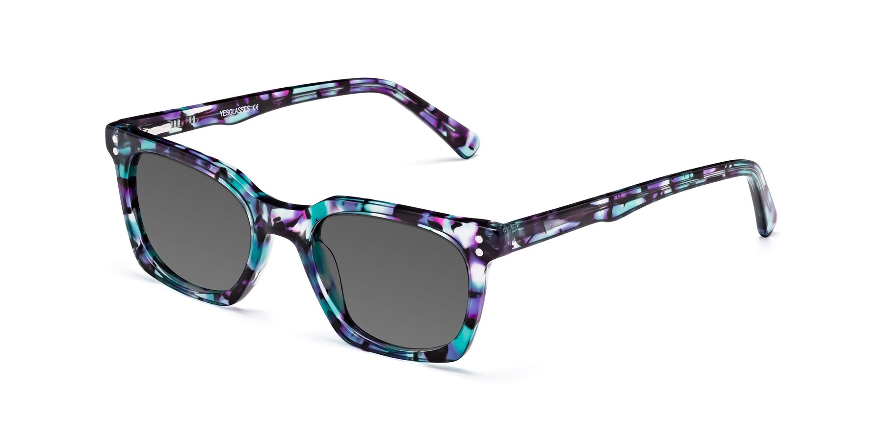 Angle of Medhi in Floral Blue with Medium Gray Tinted Lenses
