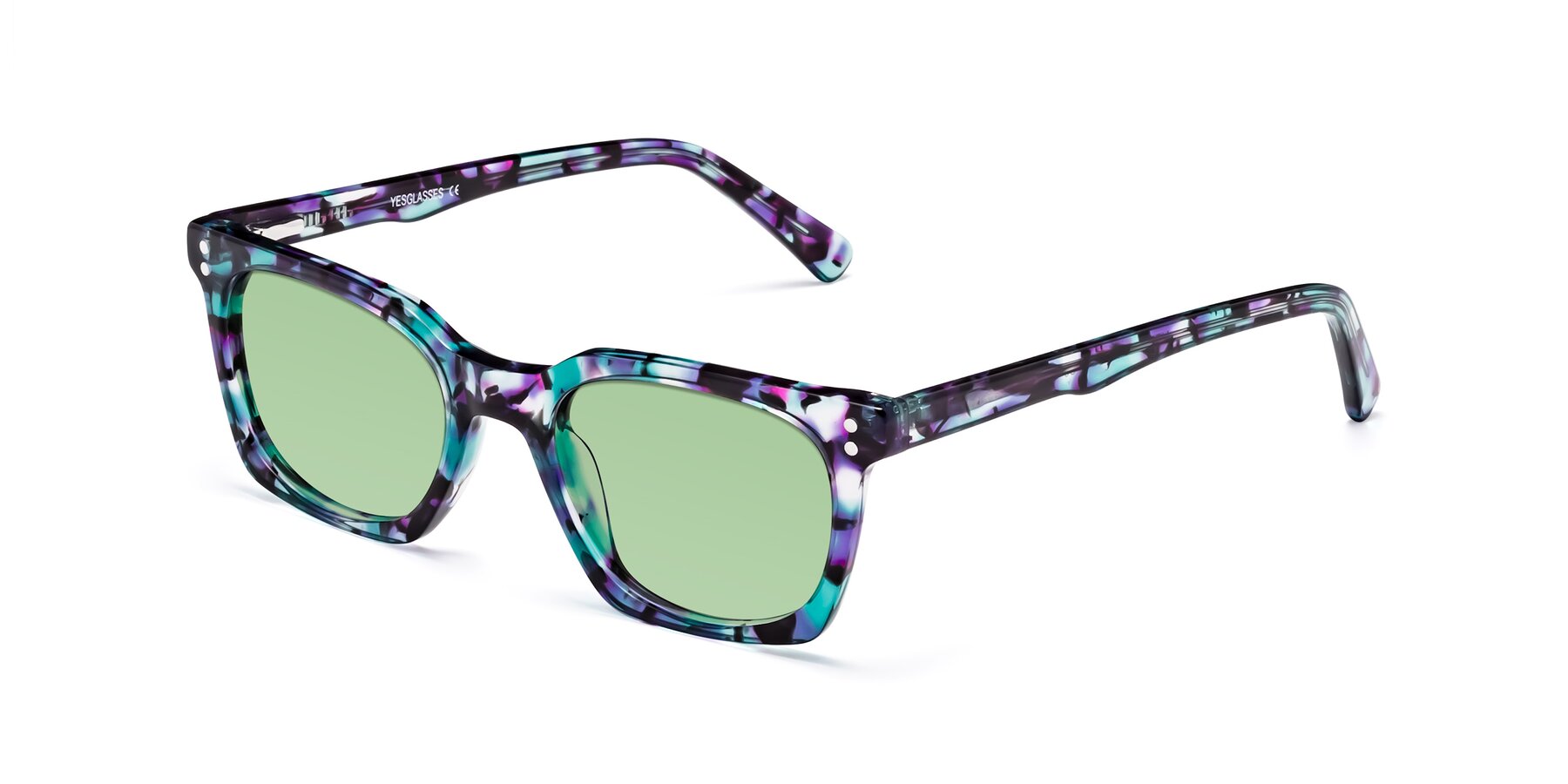 Angle of Medhi in Floral Blue with Medium Green Tinted Lenses