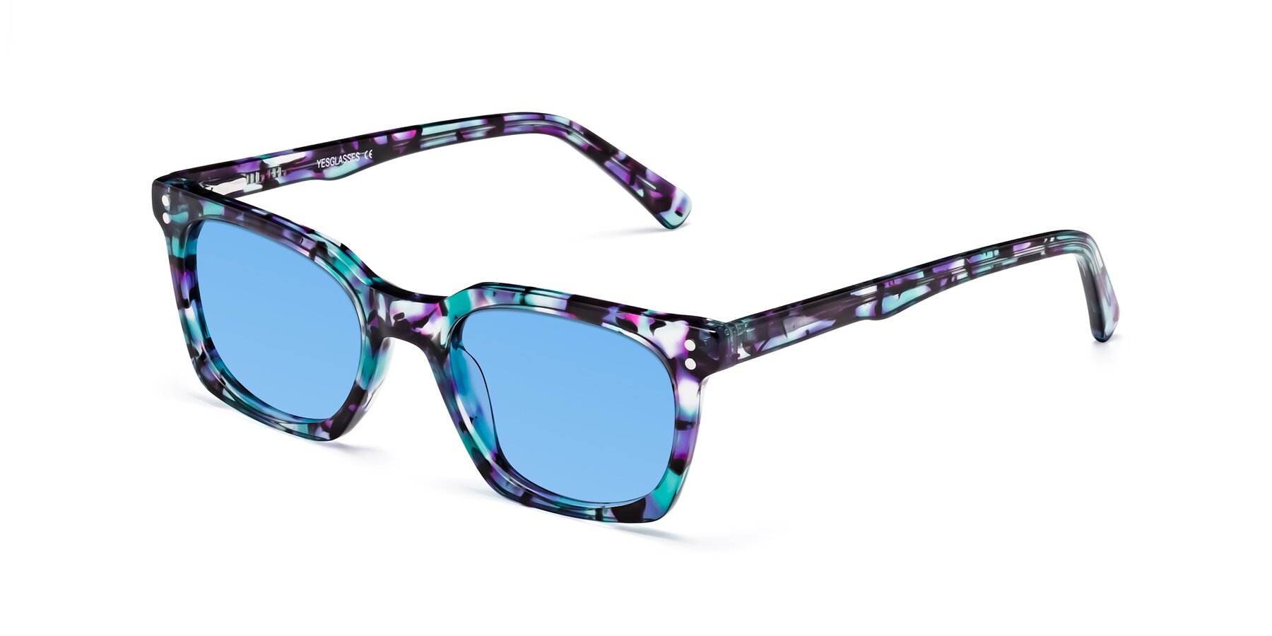 Angle of Medhi in Floral Blue with Medium Blue Tinted Lenses
