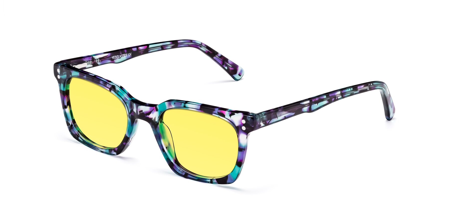 Angle of Medhi in Floral Blue with Medium Yellow Tinted Lenses