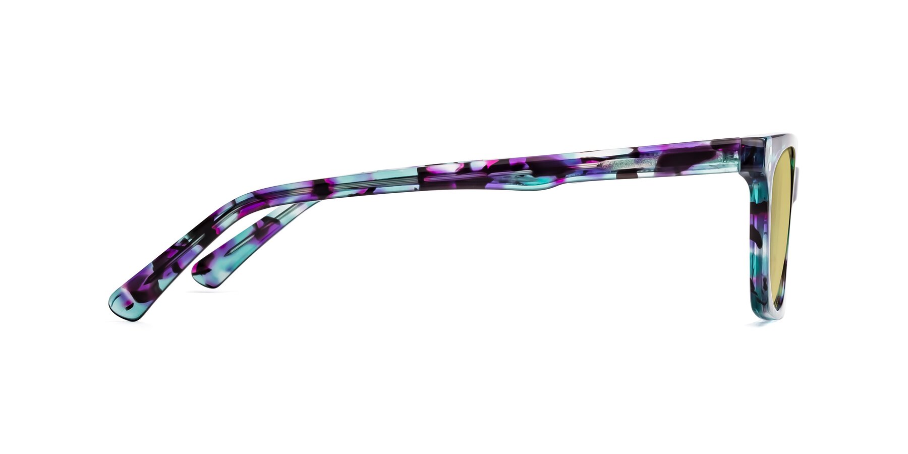 Side of Medhi in Floral Blue with Medium Champagne Tinted Lenses