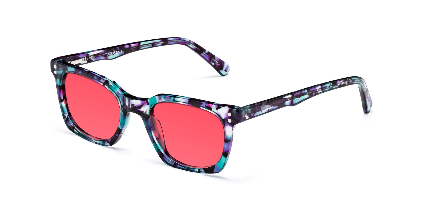 Angle of Medhi in Floral Blue with Red Tinted Lenses