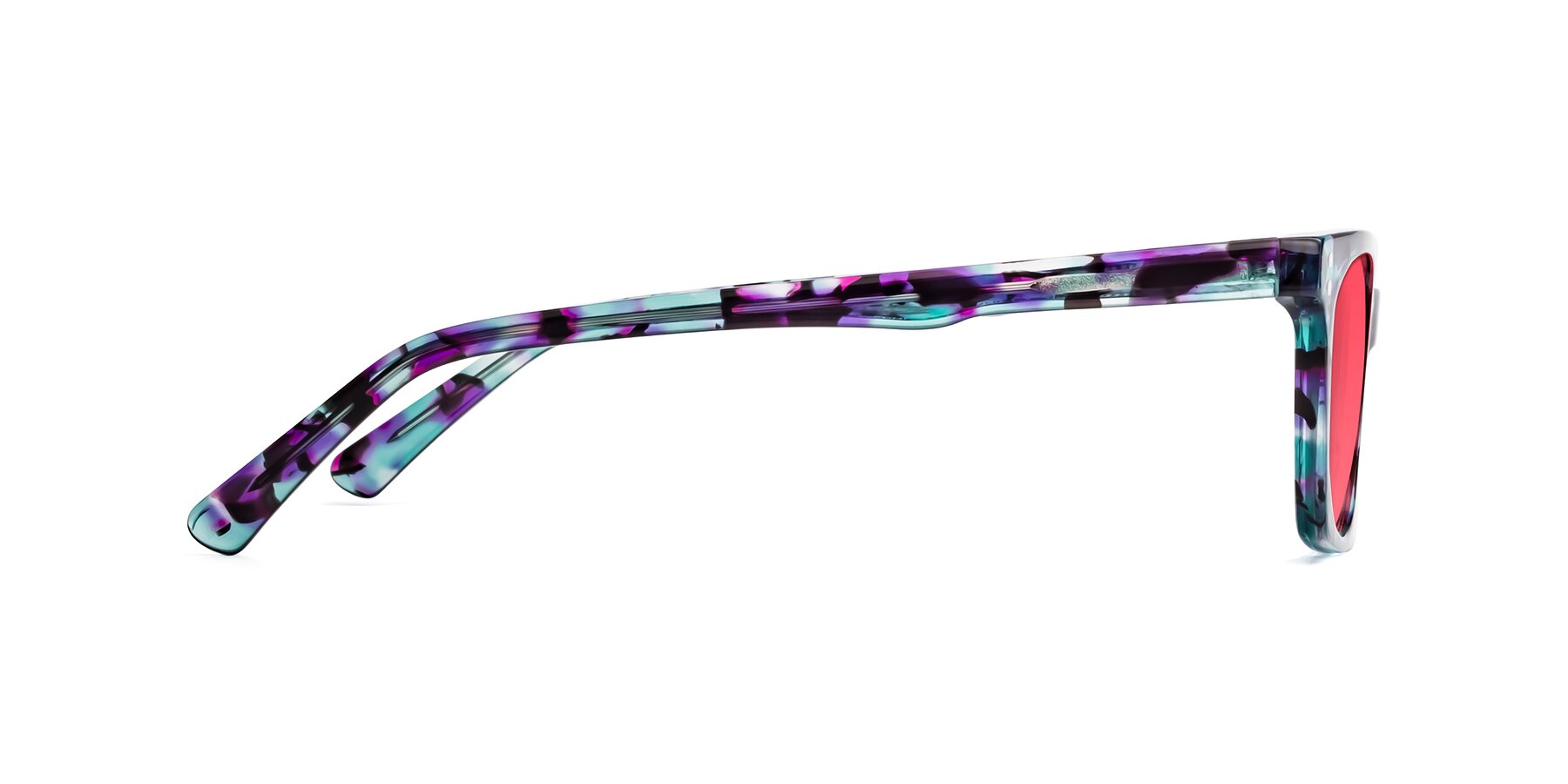 Side of Medhi in Floral Blue with Pink Tinted Lenses