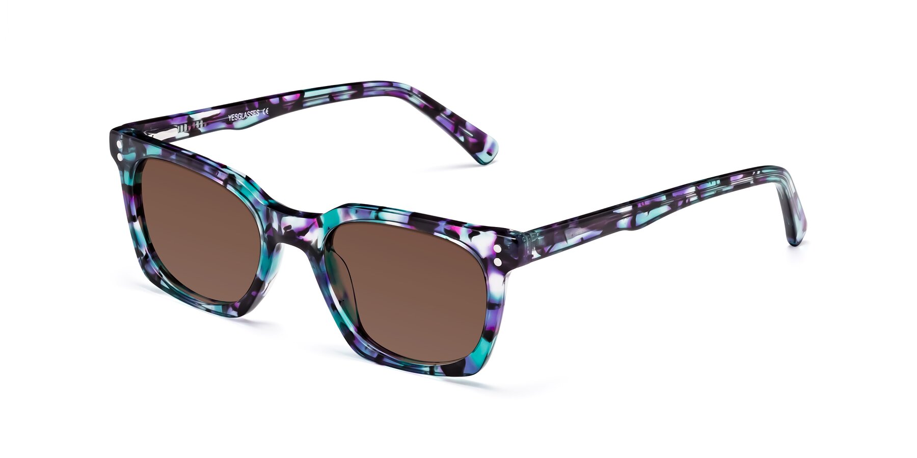 Angle of Medhi in Floral Blue with Brown Tinted Lenses