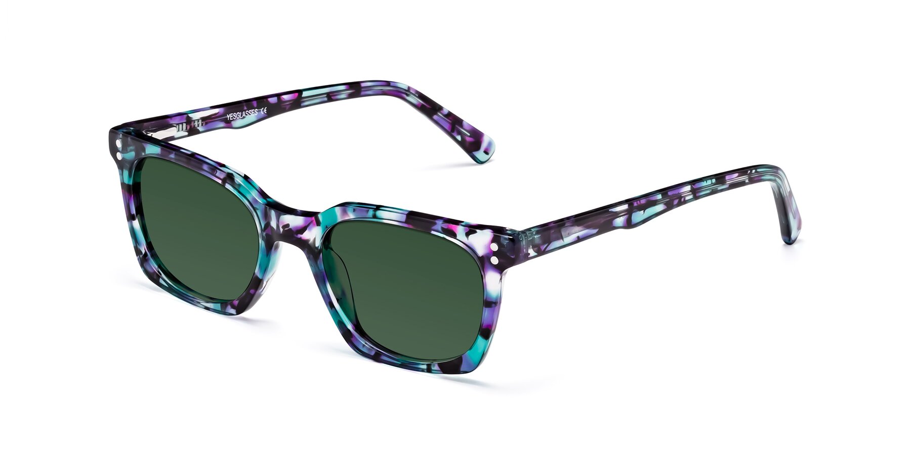 Angle of Medhi in Floral Blue with Green Tinted Lenses