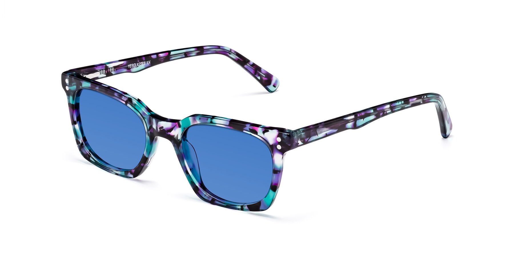 Angle of Medhi in Floral Blue with Blue Tinted Lenses